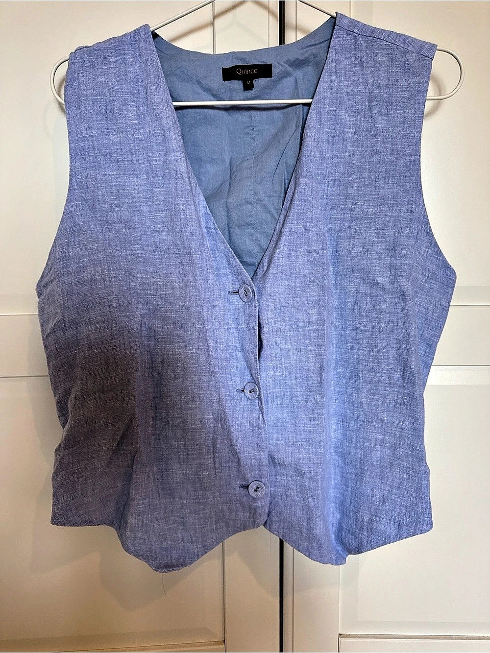 Quince 100% European Linen Vest, Blue, Medium